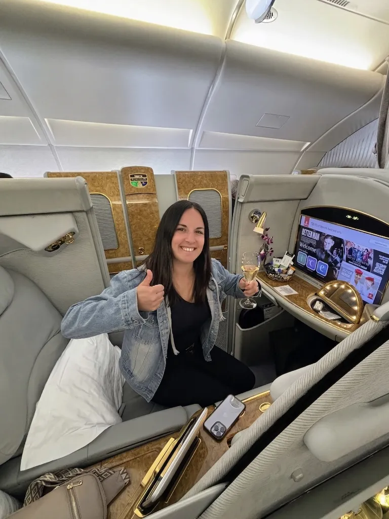 Thrifty Traveler reader on a premium flight