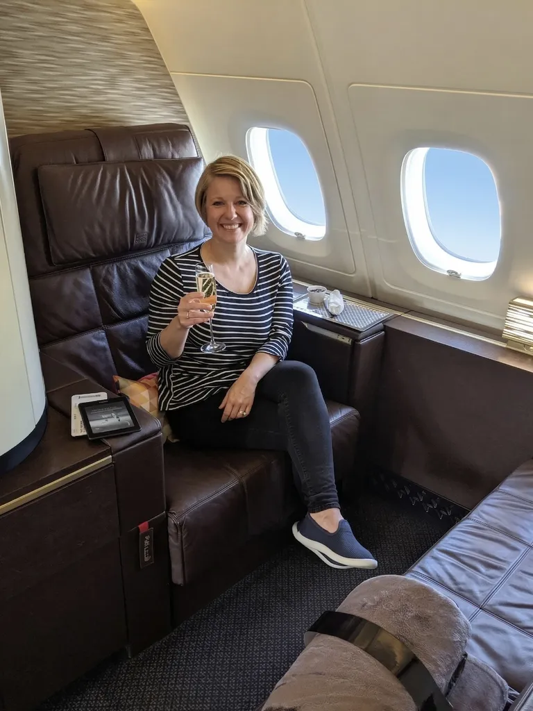 Erica on a premium flight