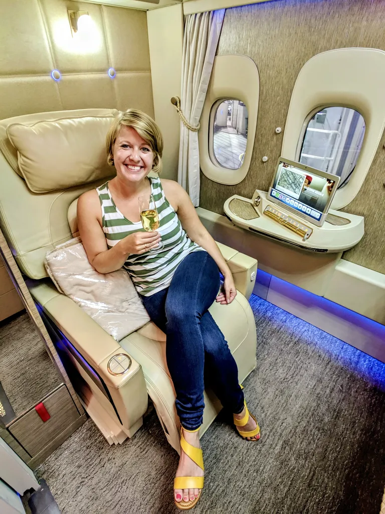 Erica on a premium flight