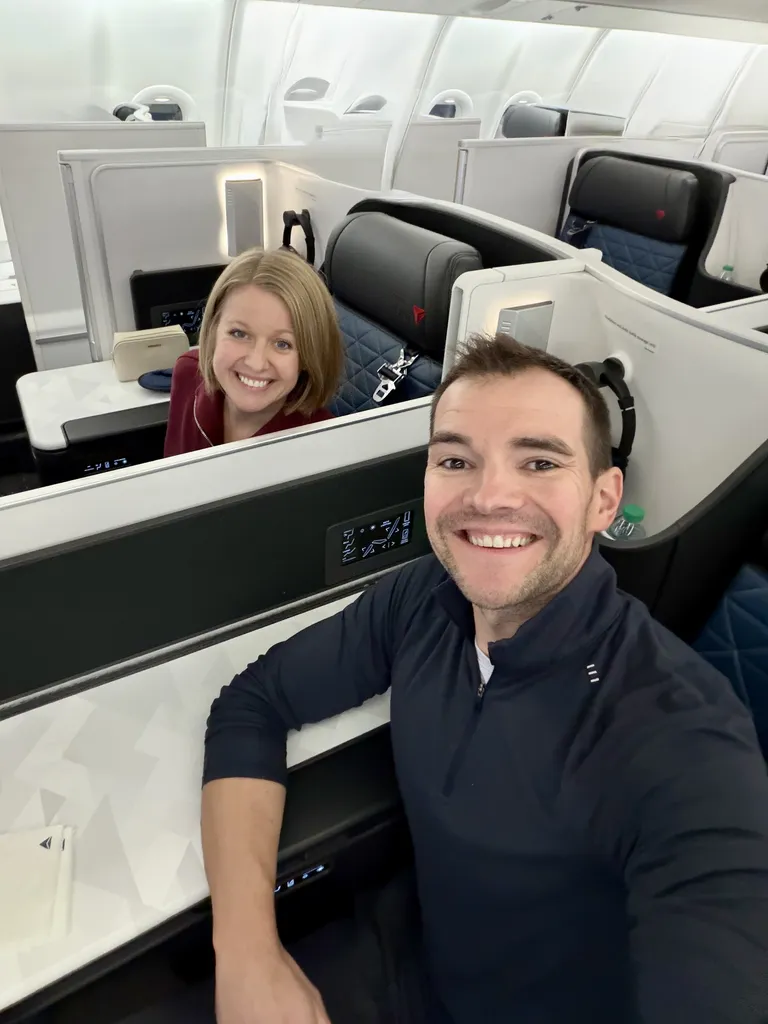 Jared and Erica on a premium flight