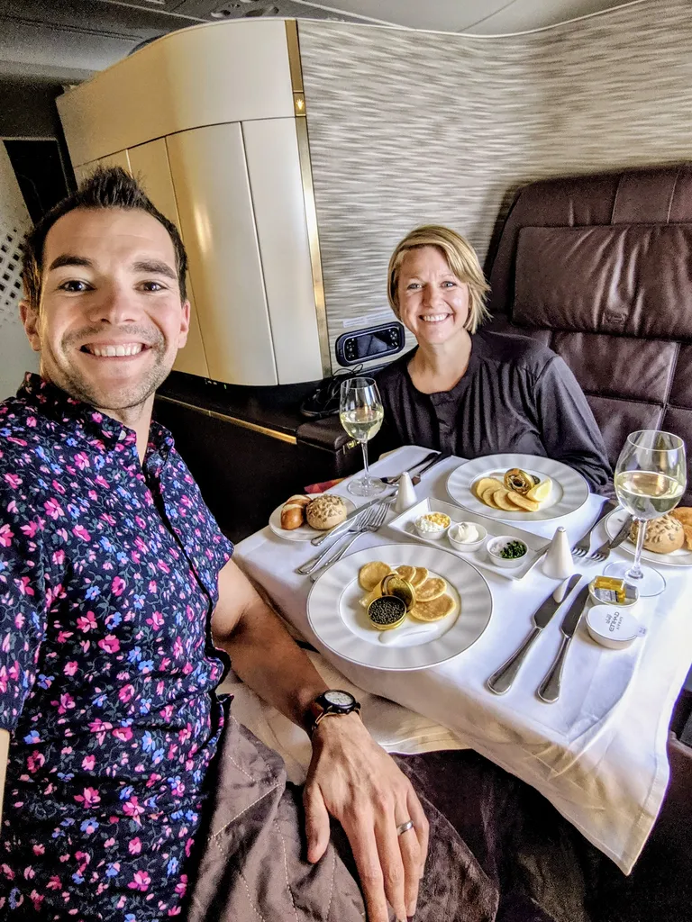 Jared and Erica on a premium flight