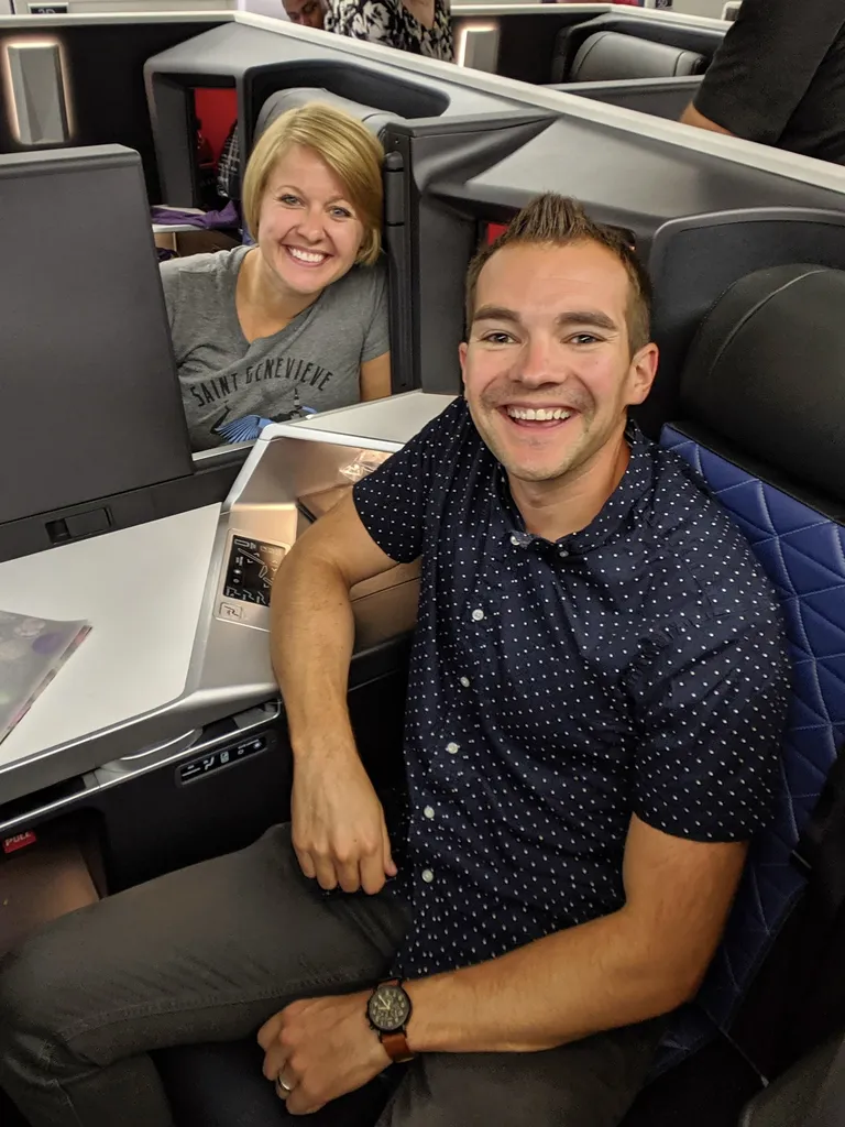 Jared and Erica on a premium flight