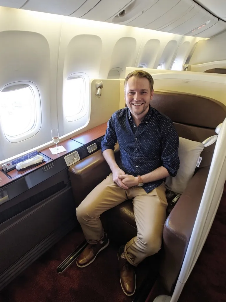 Kyle on a premium flight