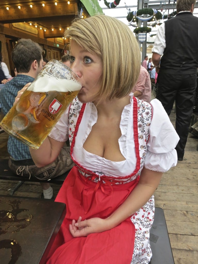 Mrs. TT enjoying some Spaten in a dirndl