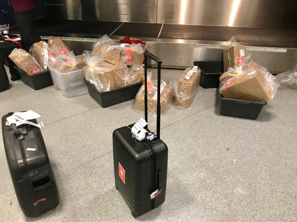 a suitcase in an airport