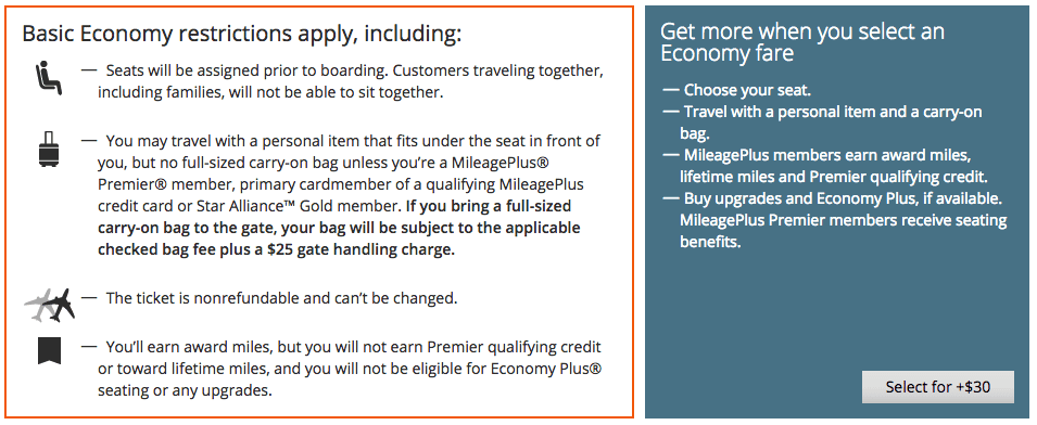 united basic economy restrictions