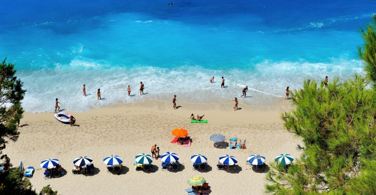 A group of people on a beach