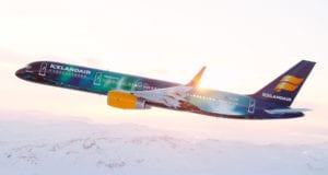 Icelandair 1 A airplane that is flying in the air