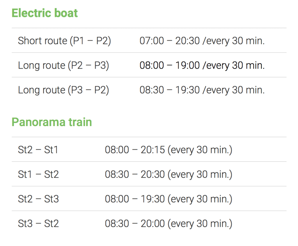 Bus and Train Schedule, according to https://np-plitvicka-jezera.hr