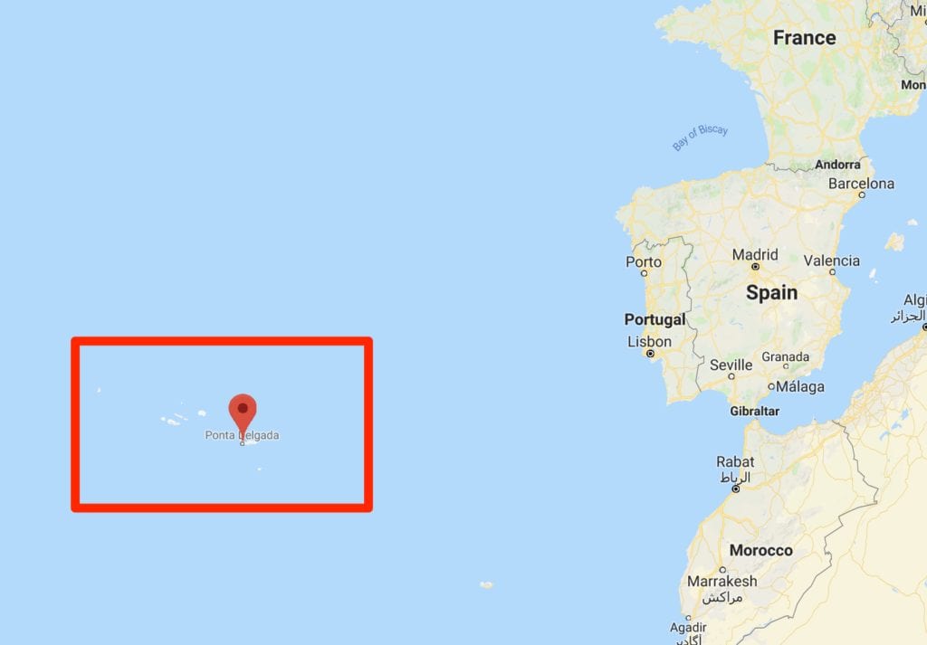 Map of the Azores 1,000 miles west of Lisbon.