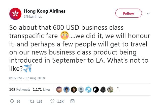 Hong Kong Mistake Fare