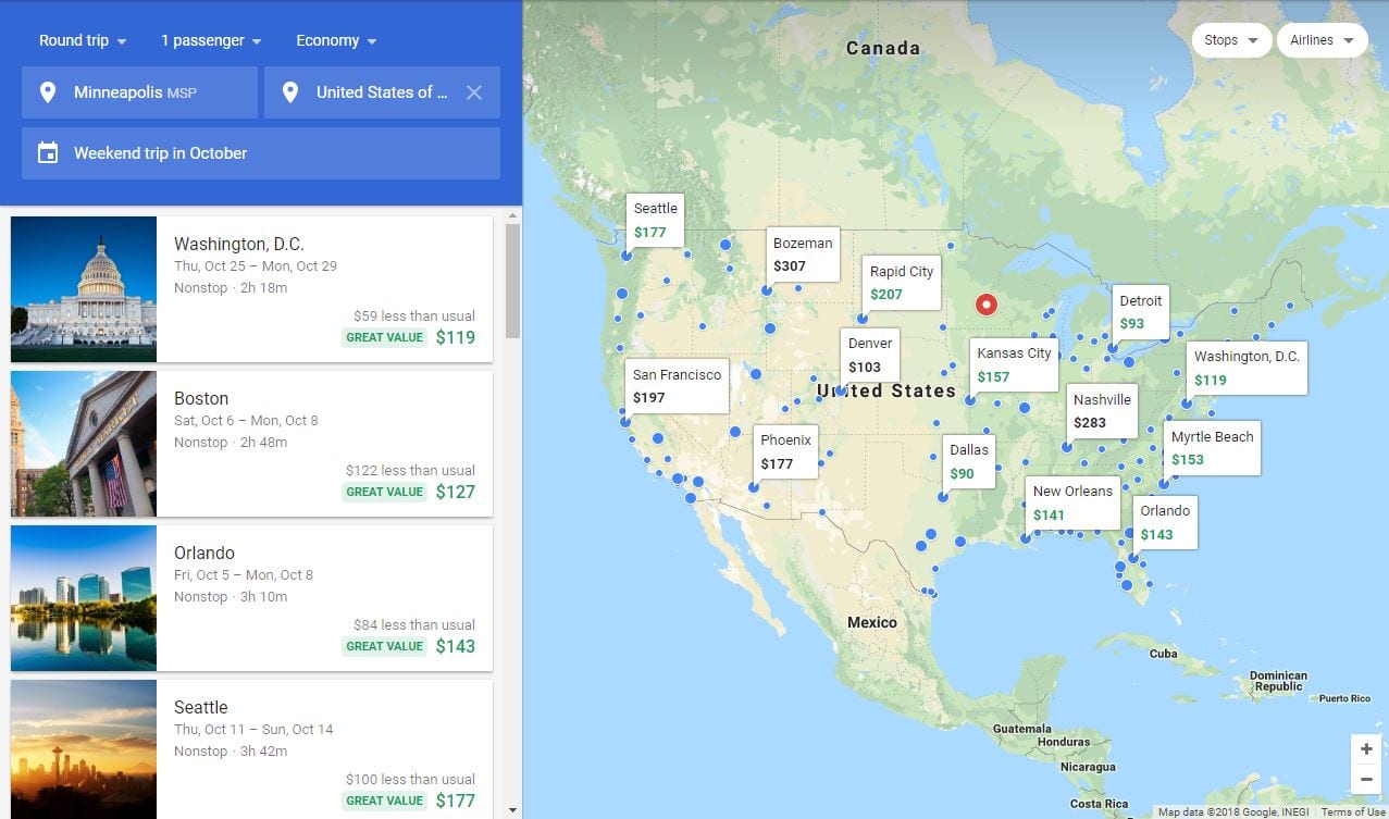 Google Flights Deals