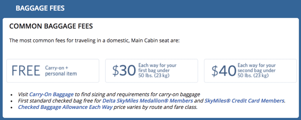 Delta fees checked baggage