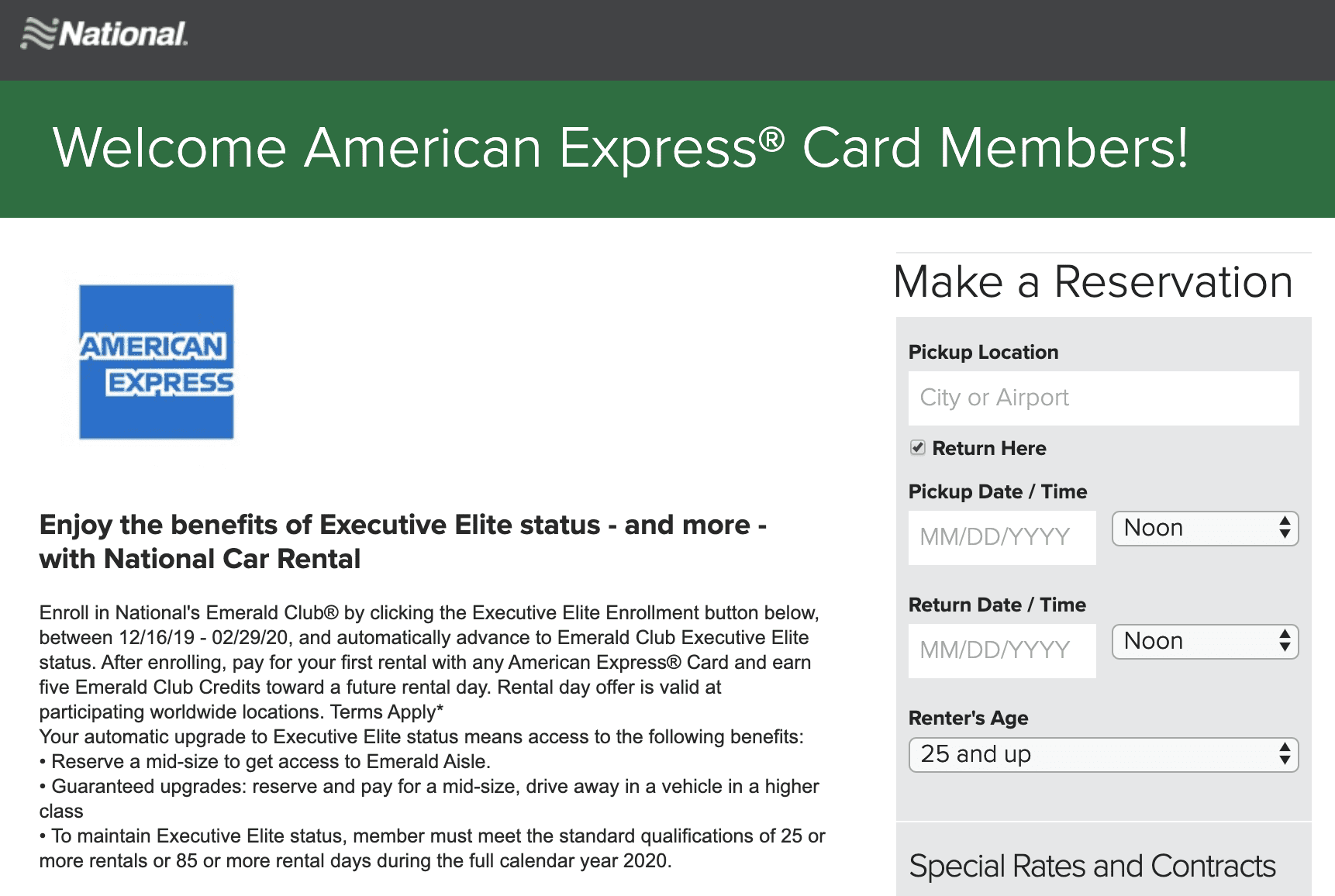 Amex Cardholders Get Free National Executive Elite Status for Car Rentals!