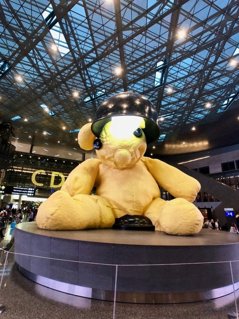 A large teddy bear at Doha airport