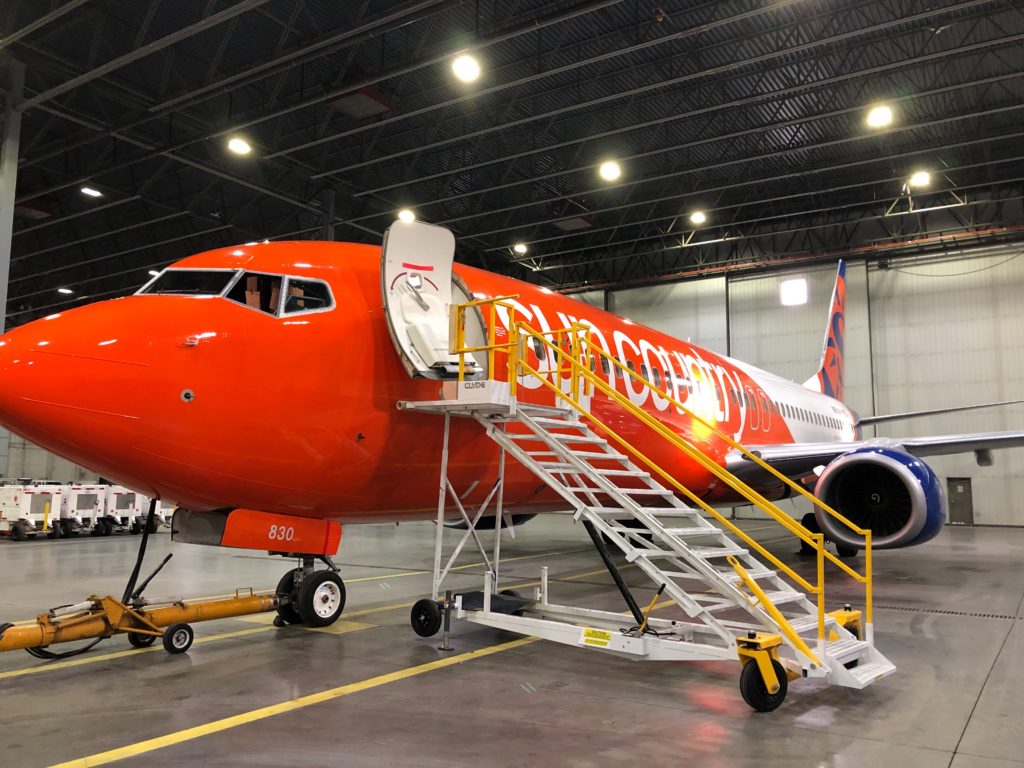 A large airplane at an airport