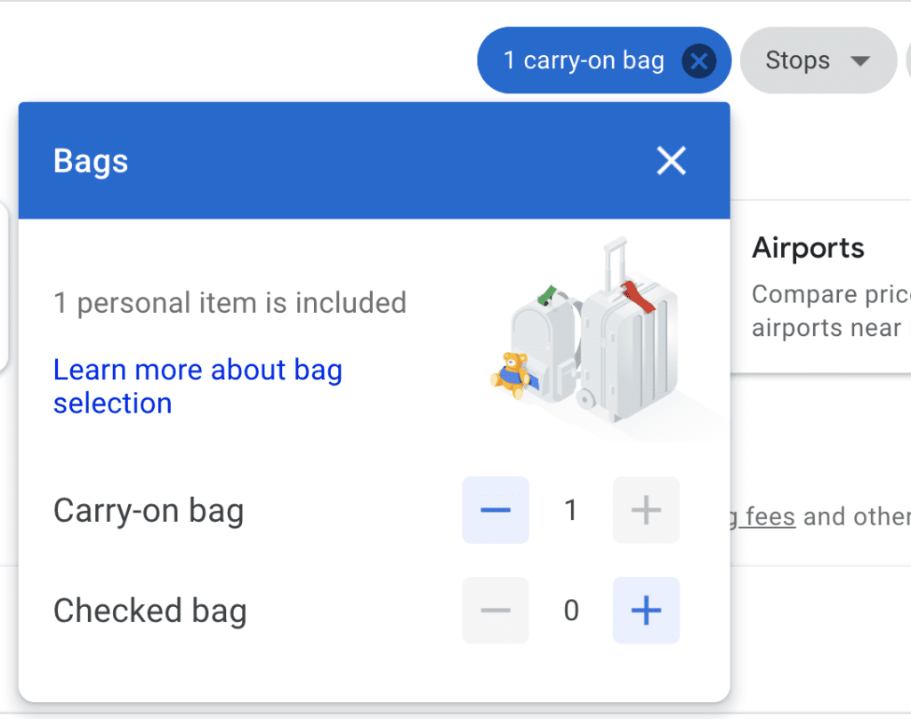 Google Flights tool