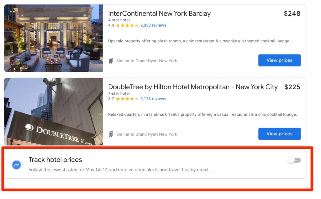 google hotels price tracking feature