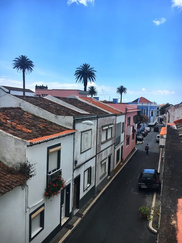 view of Ponta Delgada from the terrace of our Airbnb