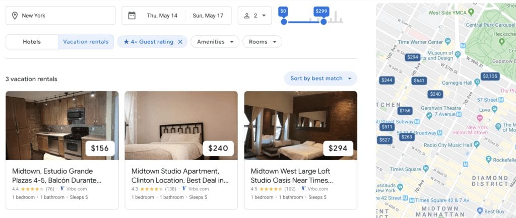 Google Hotels home rentals