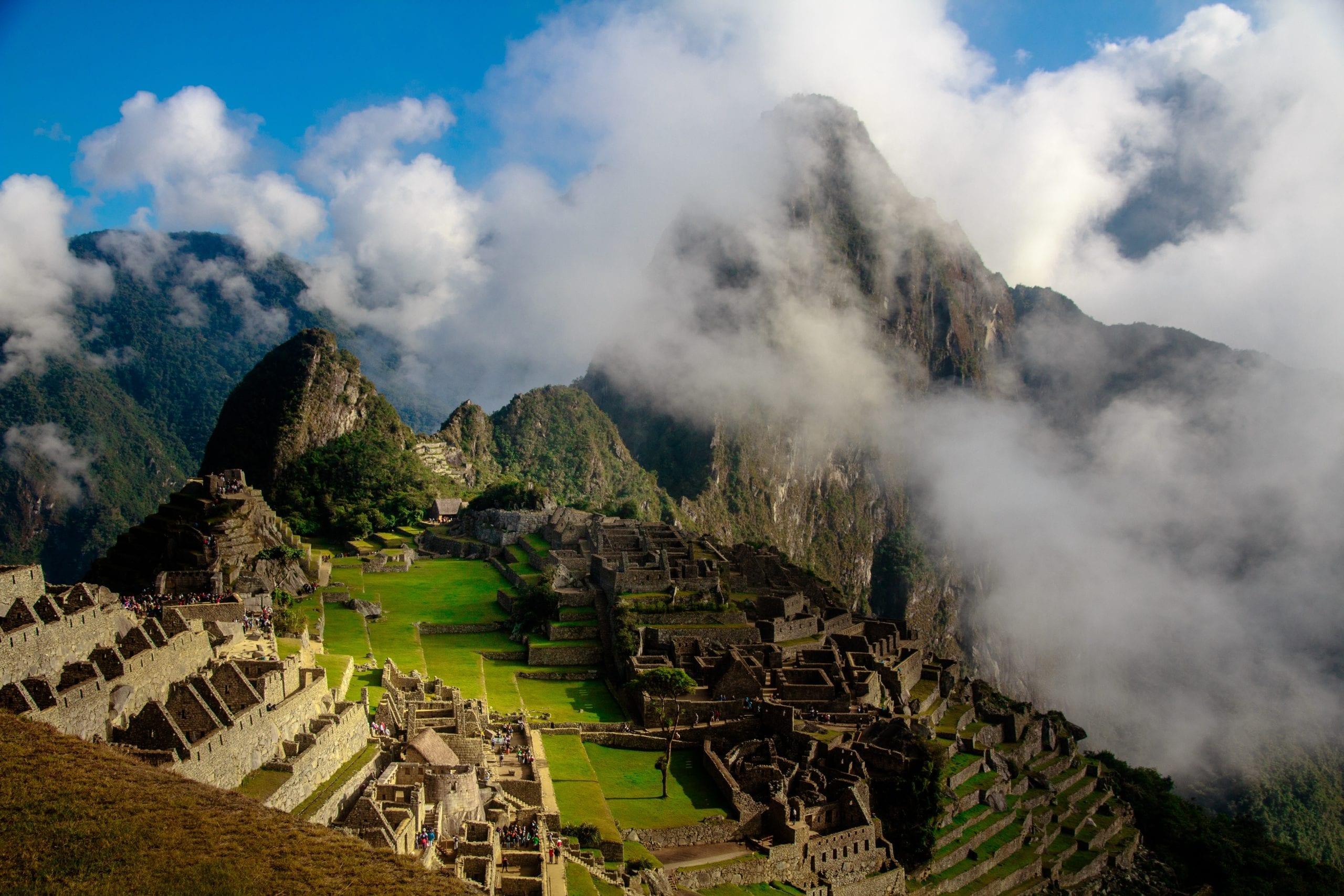 Machu Picchu with smoke coming out of it