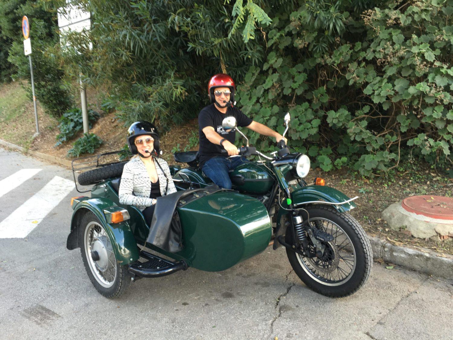 Riding in a sidecar of a motorcyle