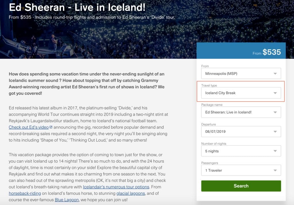 Ed Sheeran Live in Iceland Vacation Package Icelandair 1024x716 1