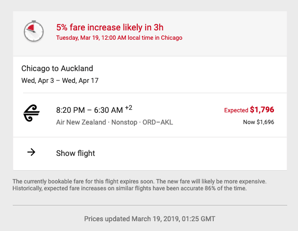 air new zealand flight price