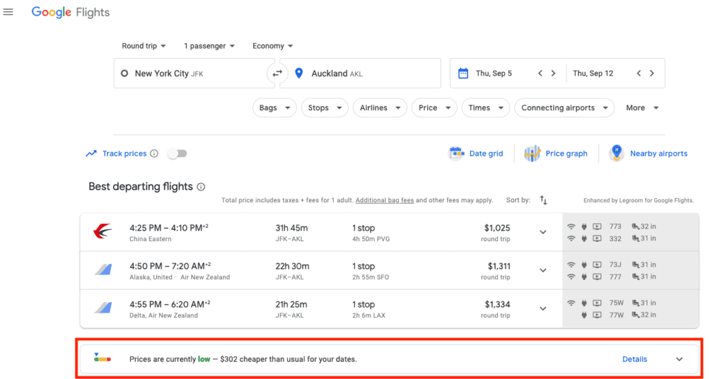 google flights prices