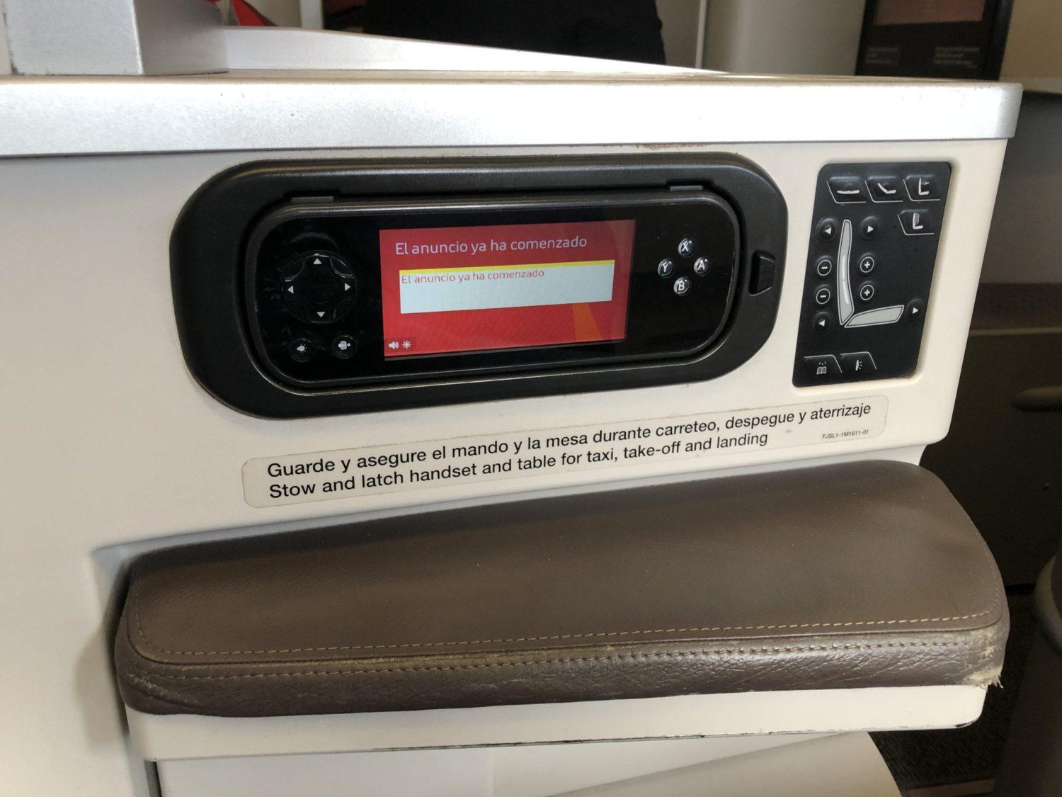 Iberia Business Class seat wear