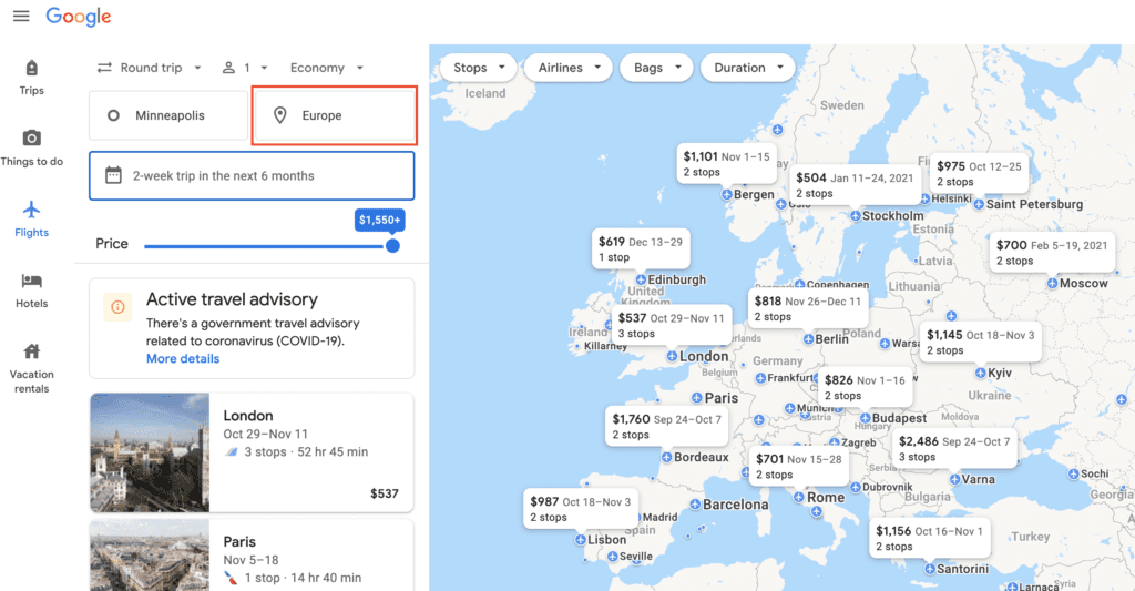 google flights explore