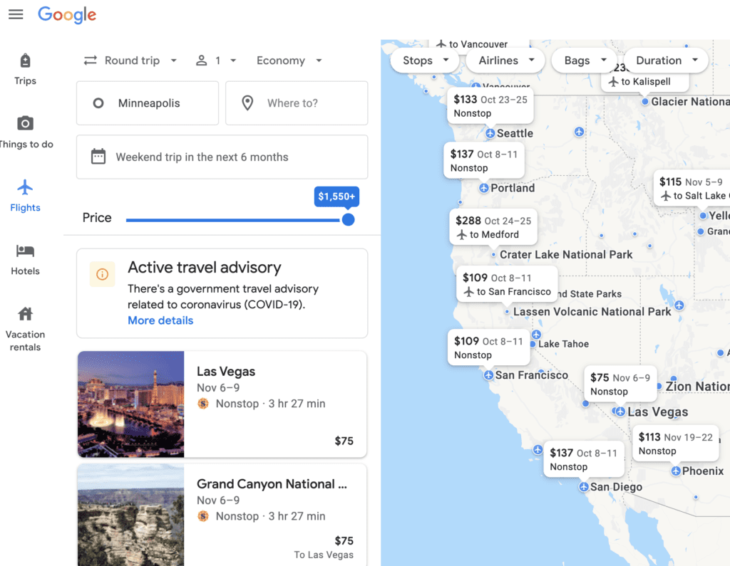 google flights explore