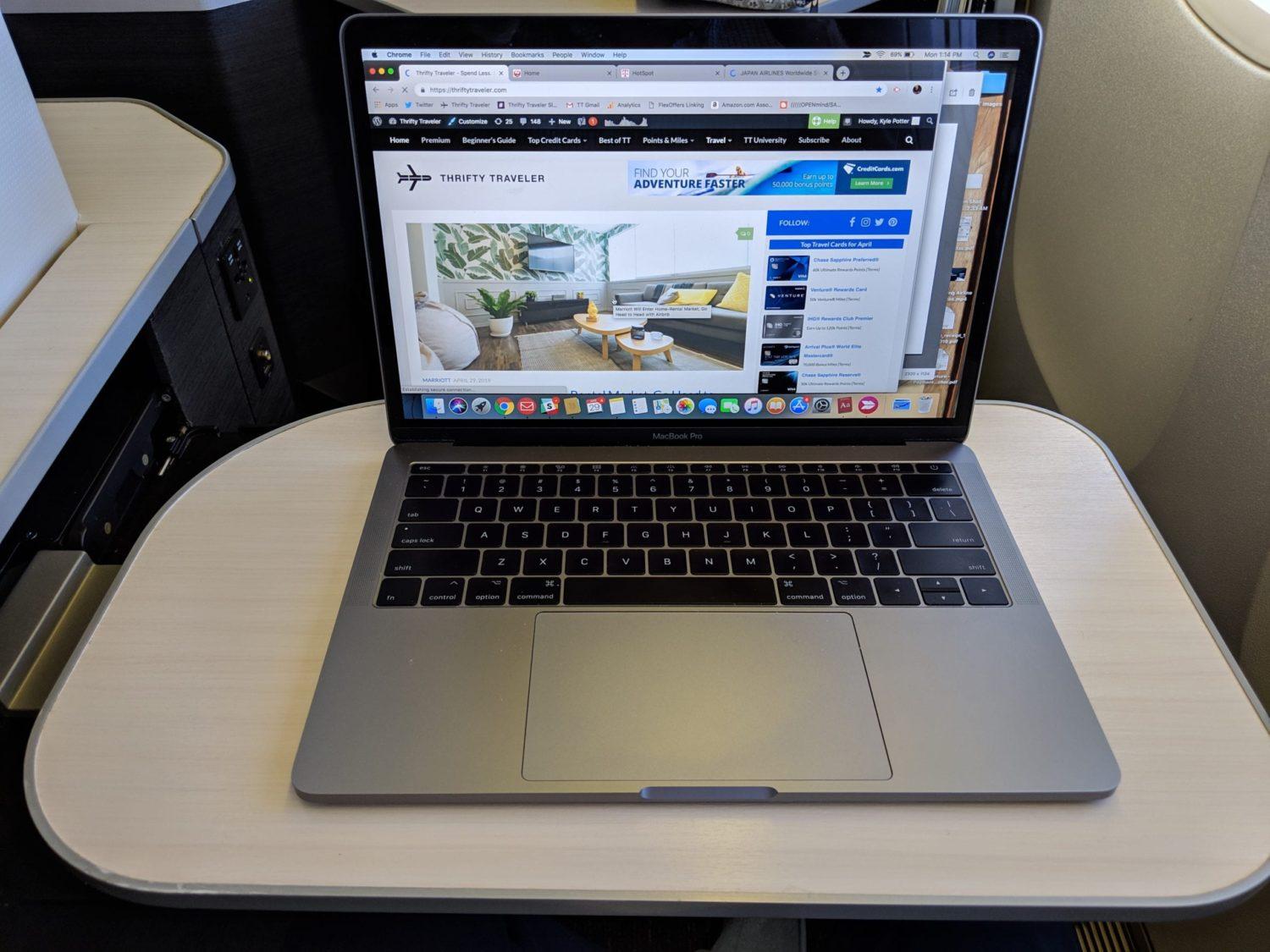 Japan Airlines Business Class tray table