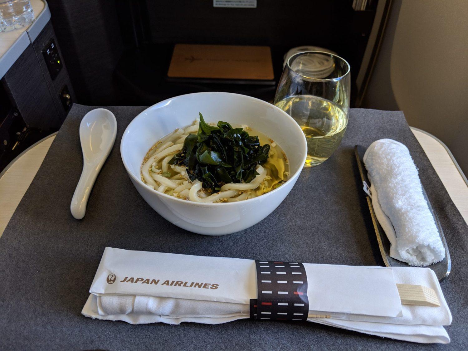 Japan Airlines Business Class udon noodles