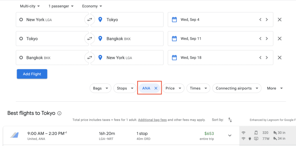 multi-city flights example