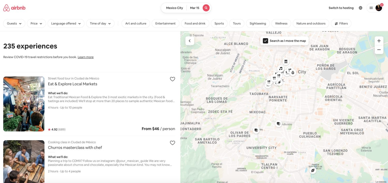 airbnb experiences map