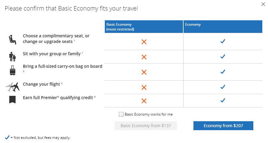 basic economy fares warning