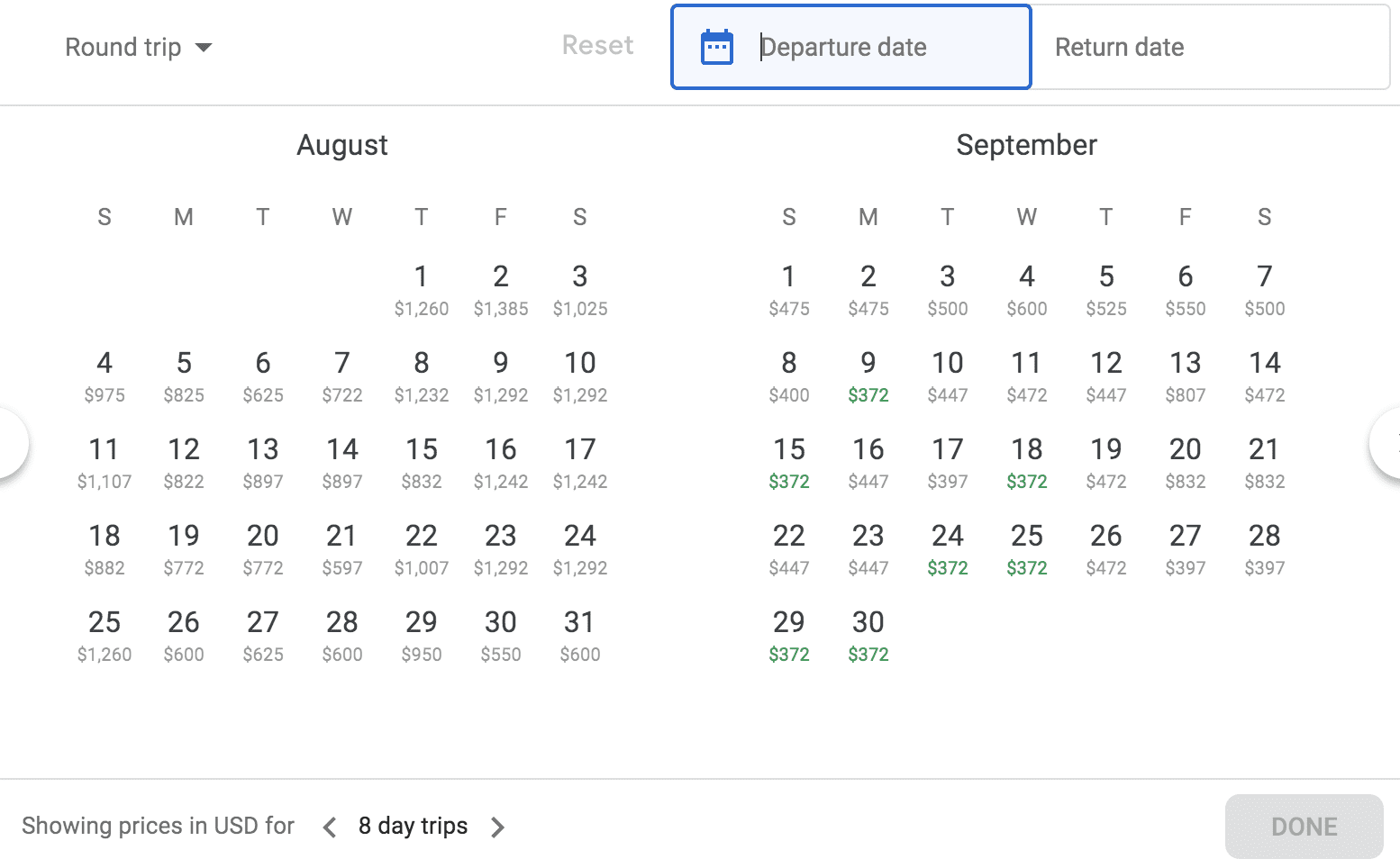 google flights calendar