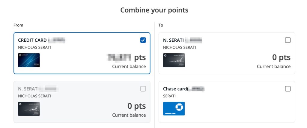 combine chase points with another cardmember