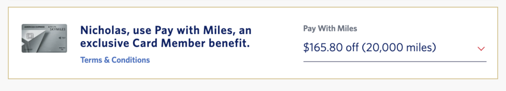 Delta Pay with Miles cost