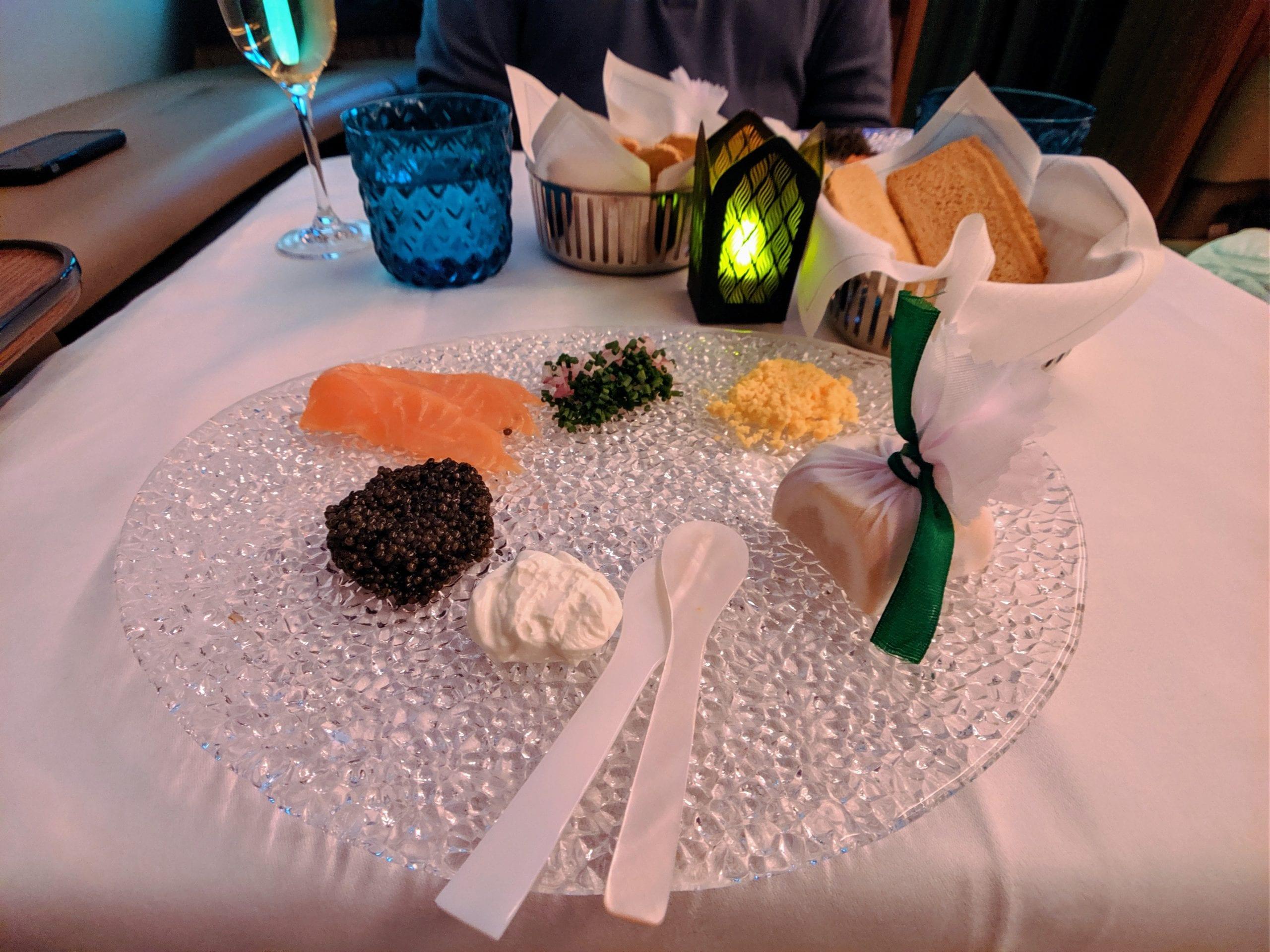 qatar airways first class caviar