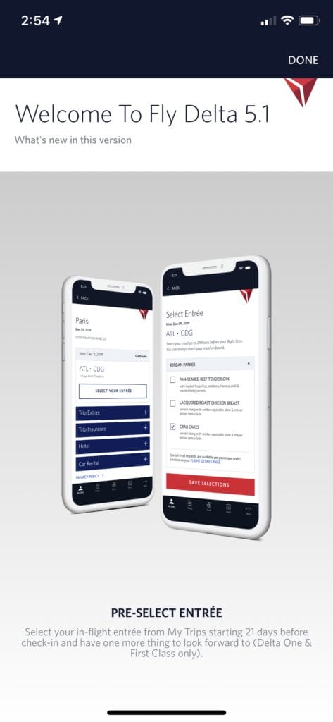 delta app meal selection