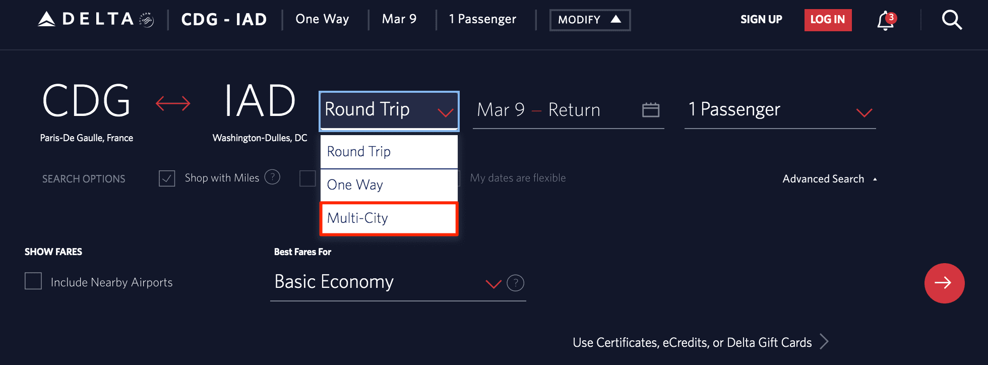 Multi city store flights delta