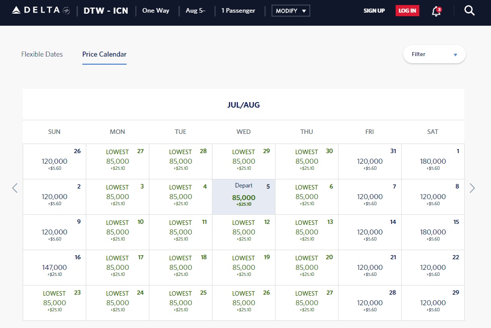 skymiles award pricing