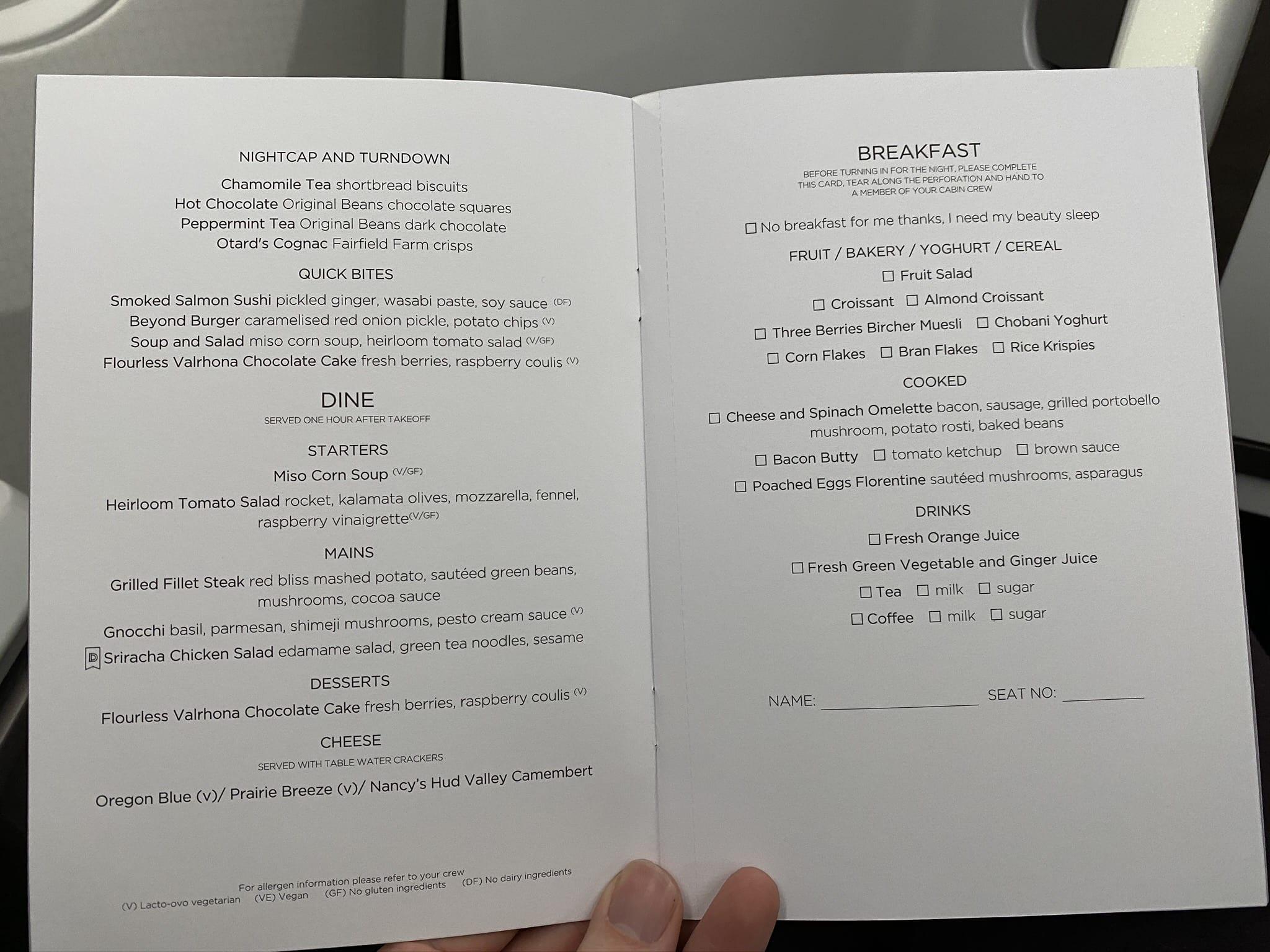 virgin atlantic upper class menu