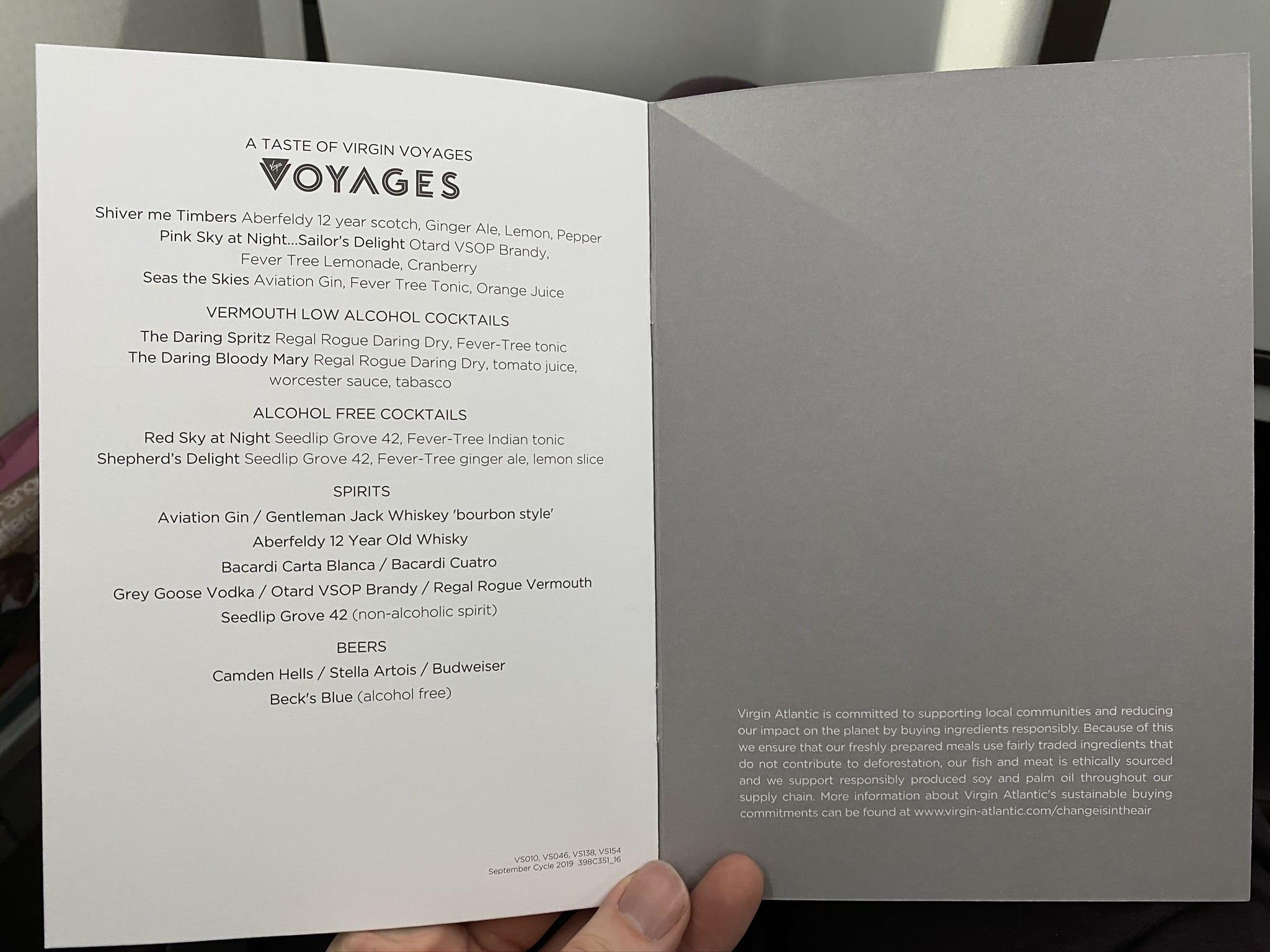 virgin atlantic upper class menu