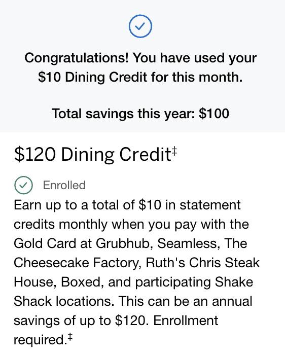 amex dining credit