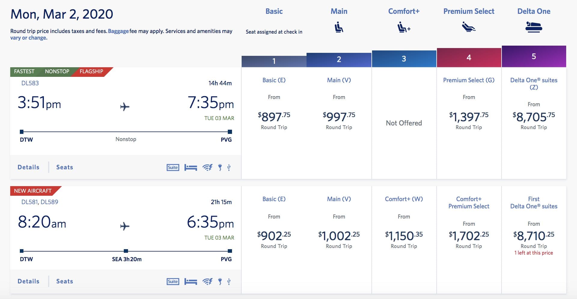 delta flight pricing