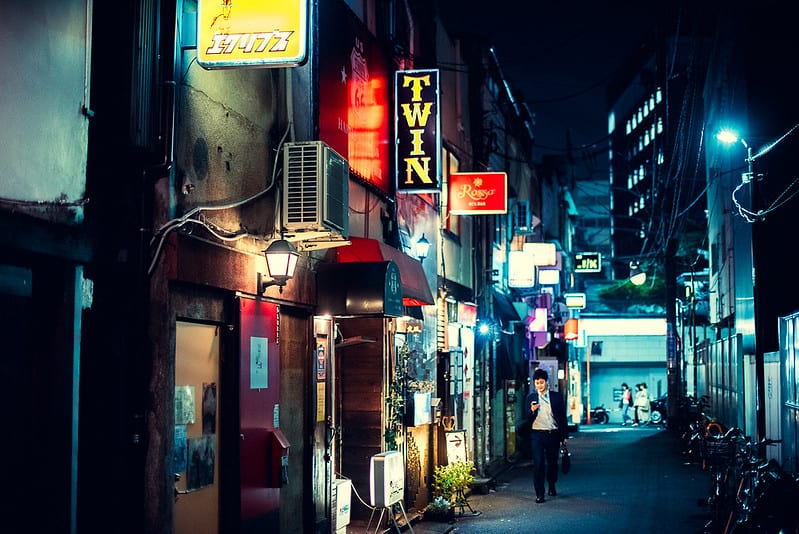 A close up of a busy city street