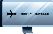 a computer with the thrifty traveler logo